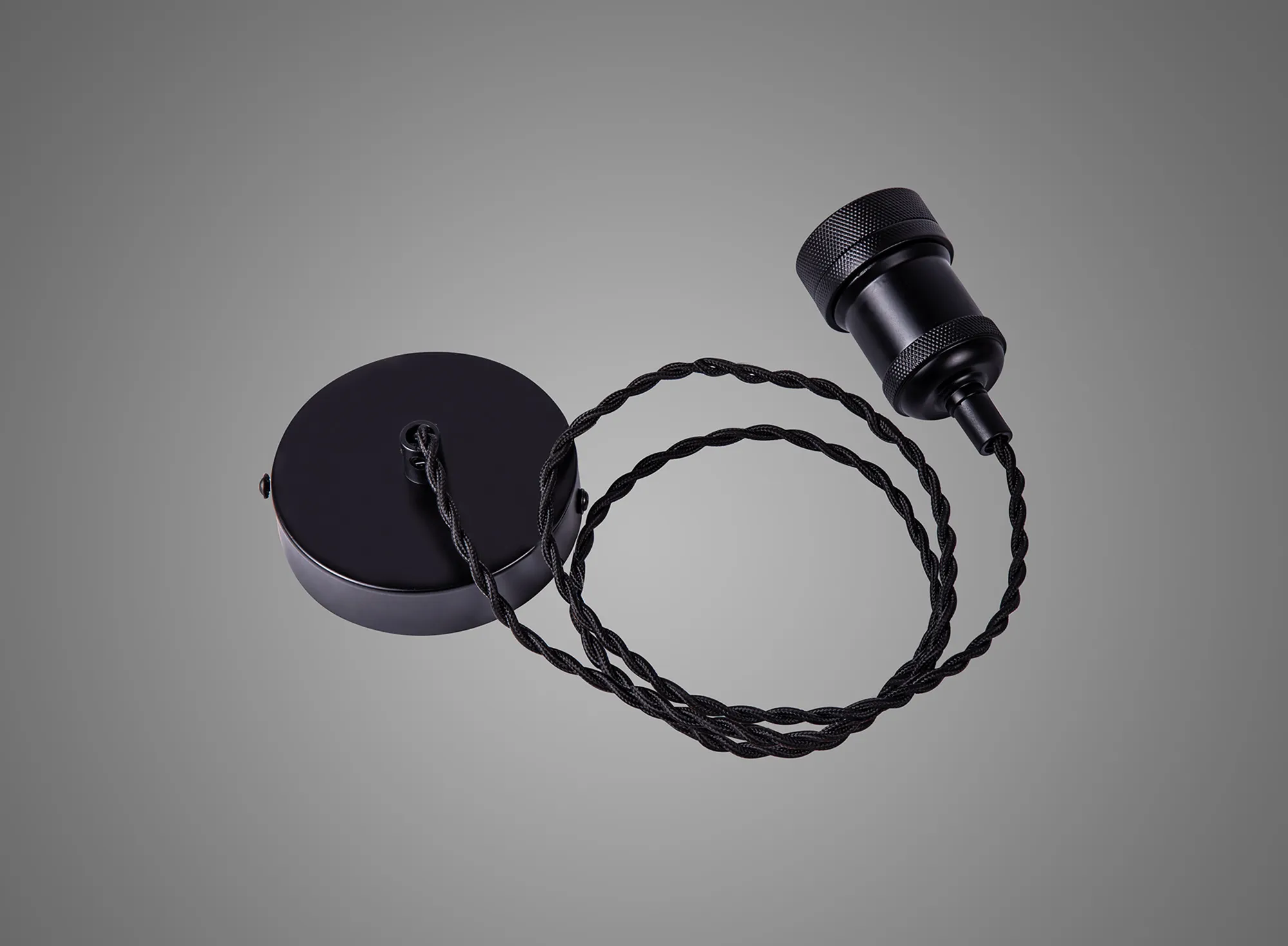 Dreifa 1.5m Single Pendant, 1 x E27, Matt Black/Black Twisted Cable (Maximum Load 1.5kg) D0627  Deco Dreifa Pendant